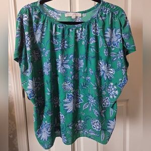 The LOFT small Green and Blue Floral Paisley Blouse